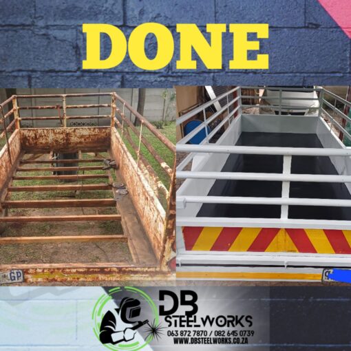 Restored steel trailer before and after professional steelworks repair