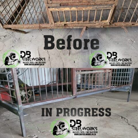 before & Atter of steel bird cage refubishment